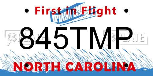 845TMP North Carolina License Plate