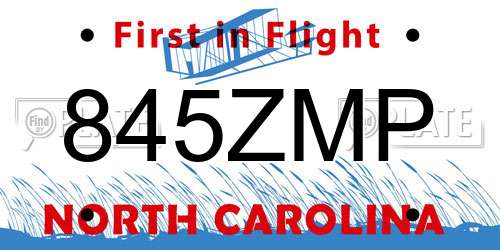 845ZMP North Carolina License Plate