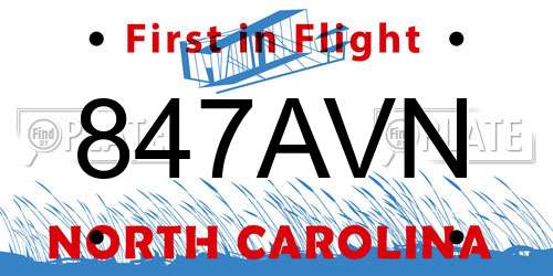 847AVN North Carolina License Plate
