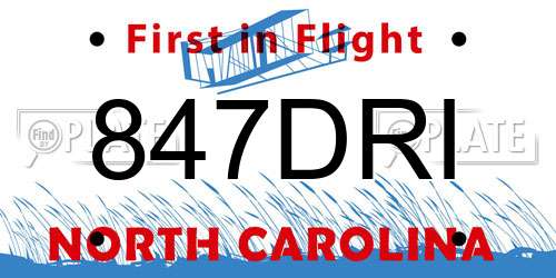847DRI North Carolina License Plate
