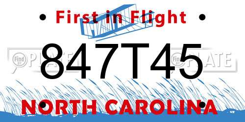 847T45 North Carolina License Plate