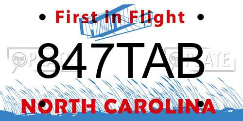 847TAB North Carolina License Plate