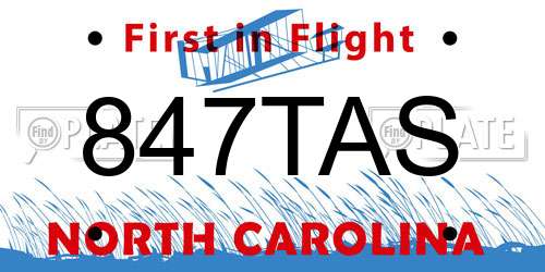 847TAS North Carolina License Plate