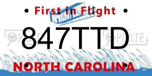 847TTD North Carolina License Plate