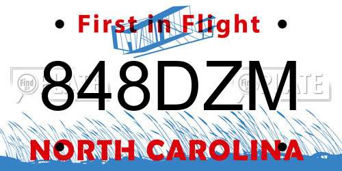 848DZM North Carolina License Plate