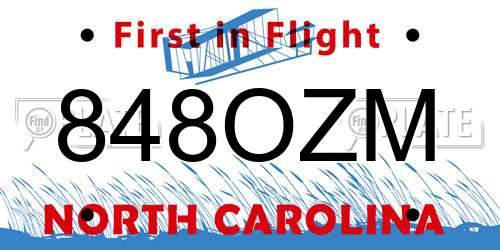 848OZM North Carolina License Plate