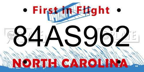 84AS962 North Carolina License Plate