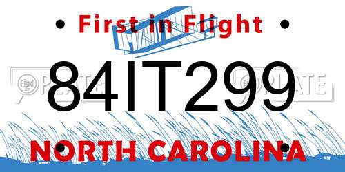 84IT299 North Carolina License Plate