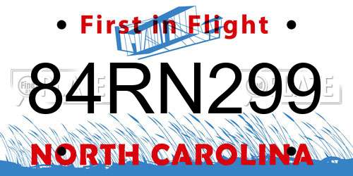 84RN299 North Carolina License Plate