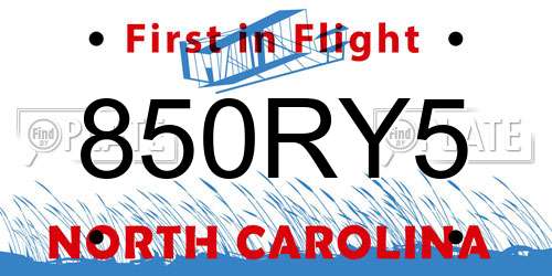 850RY5 North Carolina License Plate