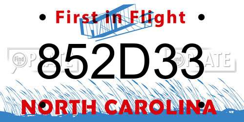 852D33 North Carolina License Plate