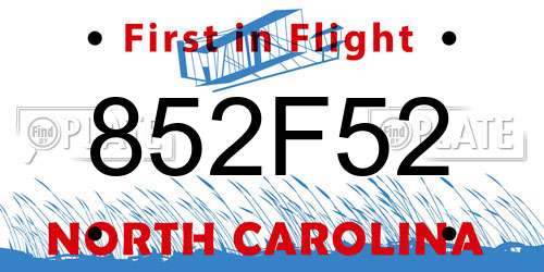 852F52 North Carolina License Plate
