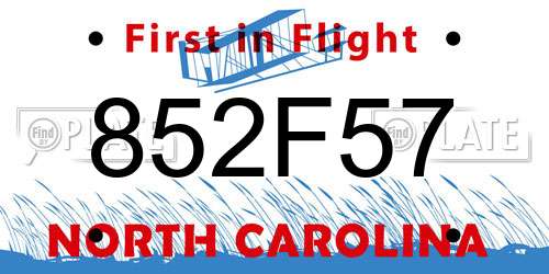 852F57 North Carolina License Plate