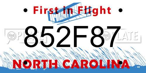 852F87 North Carolina License Plate