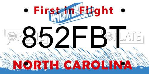 852FBT North Carolina License Plate