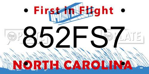 852FS7 North Carolina License Plate