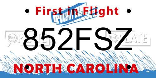 852FSZ North Carolina License Plate