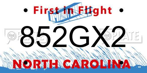 852GX2 North Carolina License Plate