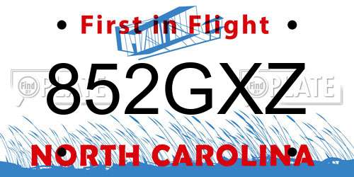 852GXZ North Carolina License Plate