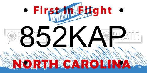 852KAP North Carolina License Plate
