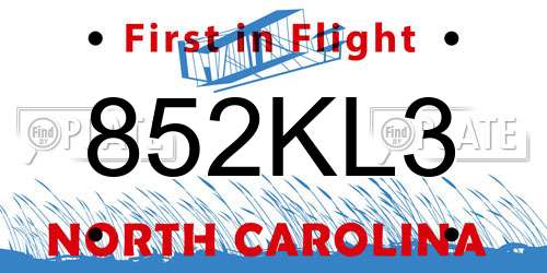 852KL3 North Carolina License Plate