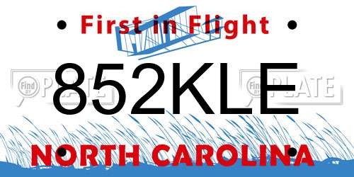 852KLE North Carolina License Plate