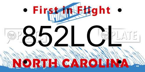 852LCL North Carolina License Plate