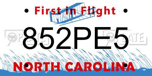 852PE5 North Carolina License Plate