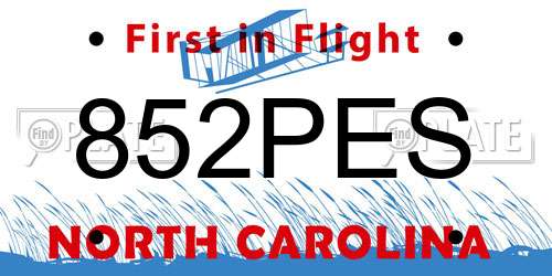 852PES North Carolina License Plate