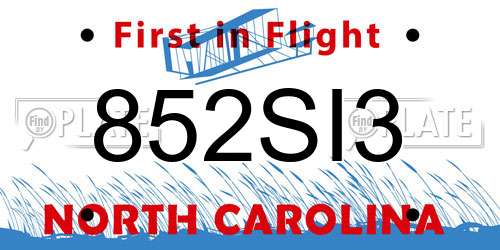 852SI3 North Carolina License Plate