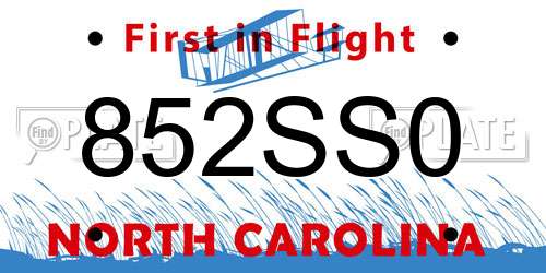 852SS0 North Carolina License Plate