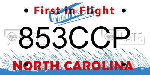 853CCP North Carolina License Plate