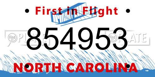 854953 North Carolina License Plate