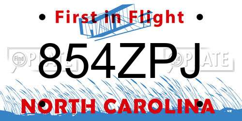 854ZPJ North Carolina License Plate