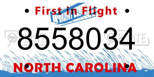 8558034 North Carolina License Plate