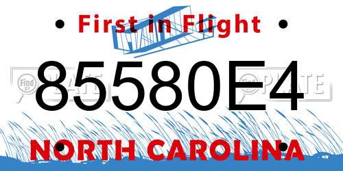 85580E4 North Carolina License Plate