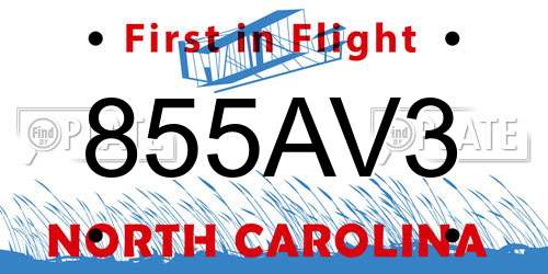 855AV3 North Carolina License Plate