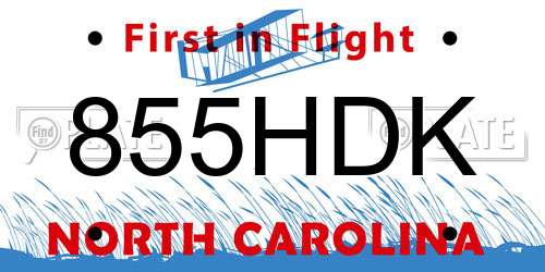 855HDK North Carolina License Plate