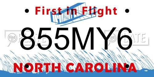 855MY6 North Carolina License Plate