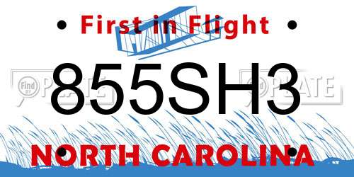 855SH3 North Carolina License Plate