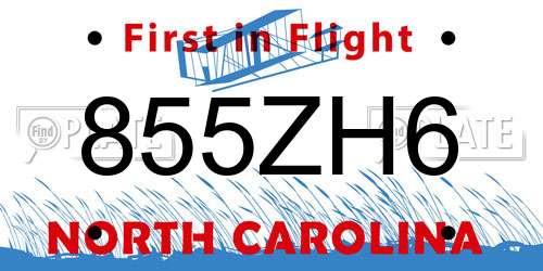 855ZH6 North Carolina License Plate