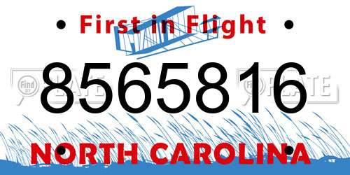 8565816 North Carolina License Plate