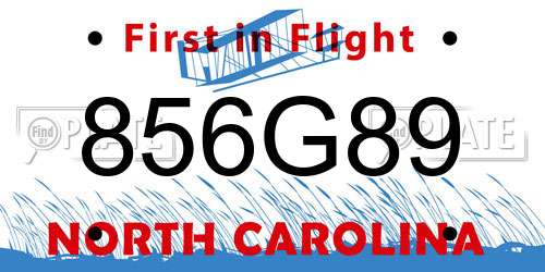856G89 North Carolina License Plate