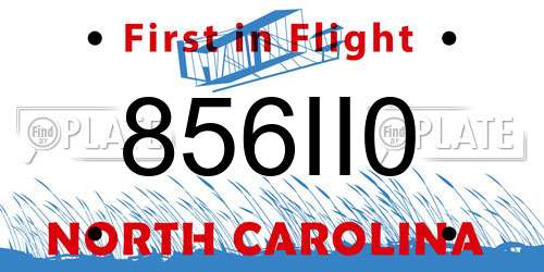 856II0 North Carolina License Plate