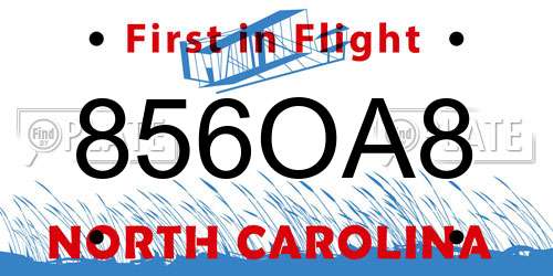 856OA8 North Carolina License Plate