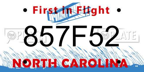857F52 North Carolina License Plate