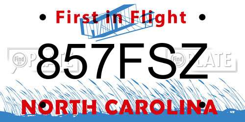 857FSZ North Carolina License Plate