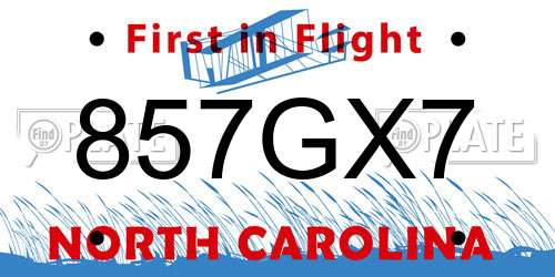 857GX7 North Carolina License Plate