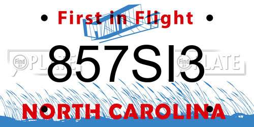 857SI3 North Carolina License Plate