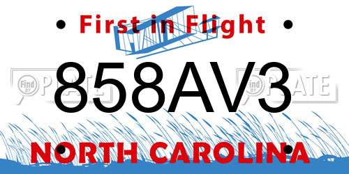 858AV3 North Carolina License Plate